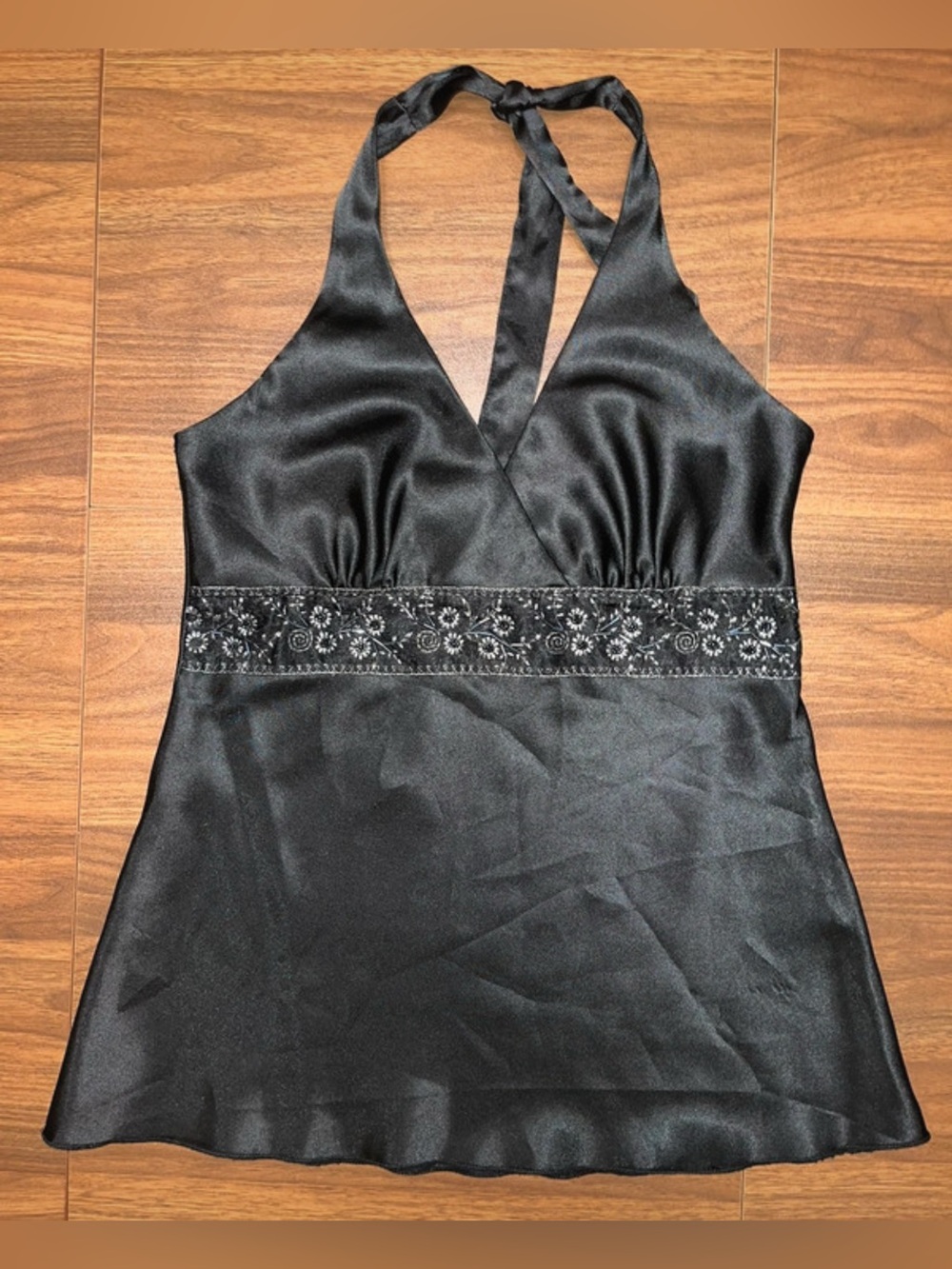 Vintage Y2K Lipstick Black Floral Sequin Going Out Top